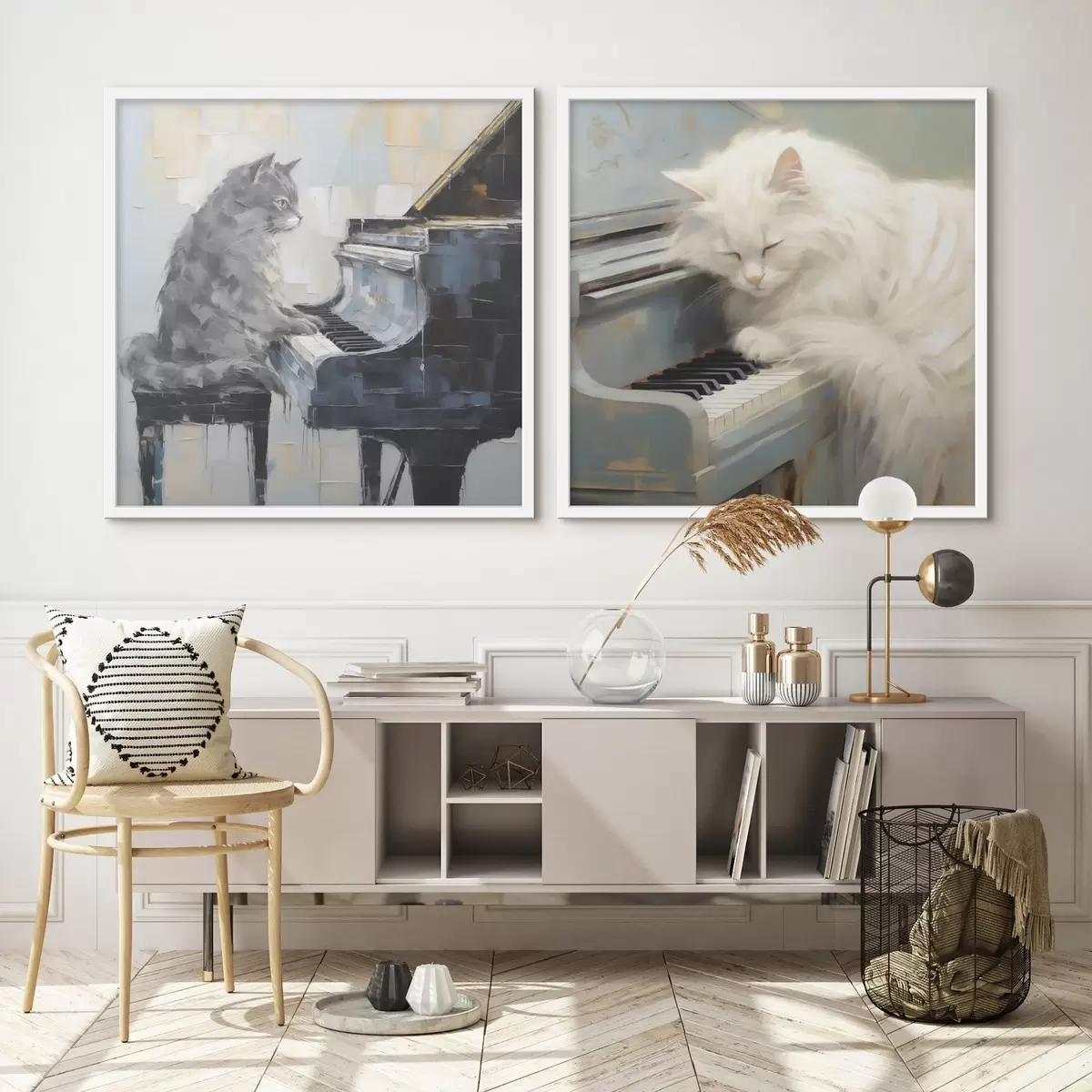 Poster Kočka a klavír, imitace malby d31064
