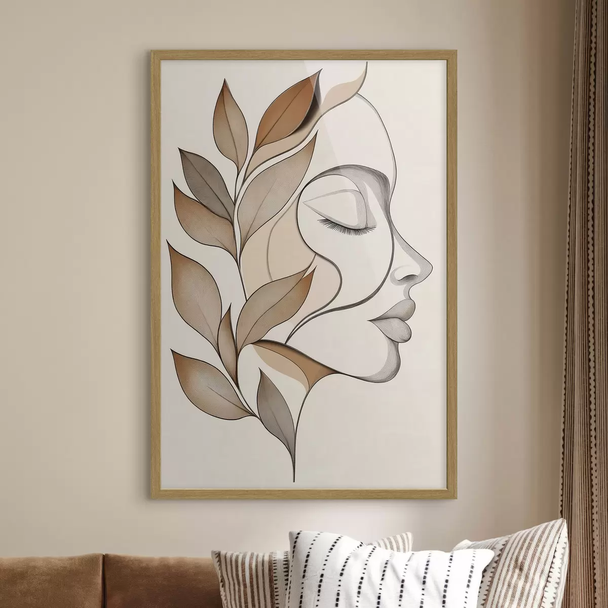 Poster Profil ženy s listy f50997