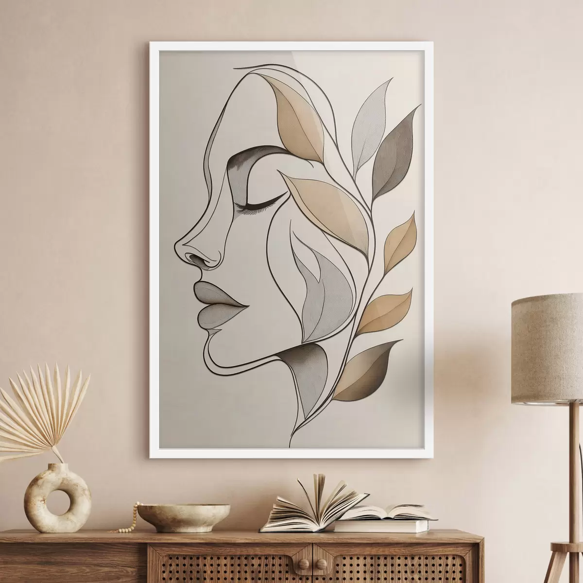 Poster Profil ženy s listy f50998