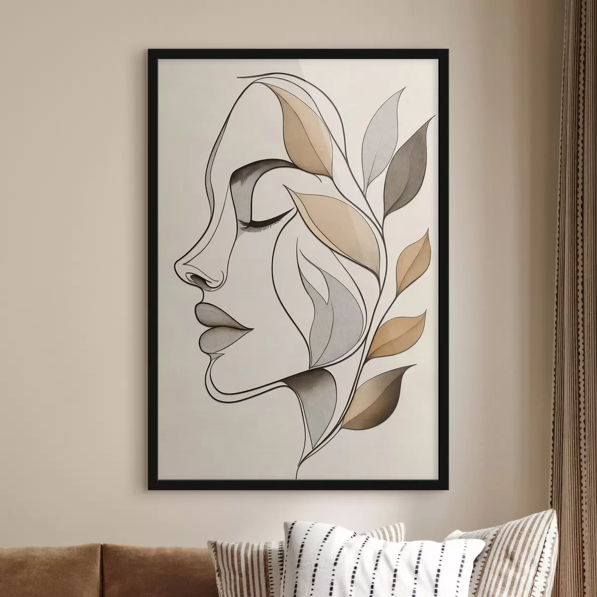 Poster Profil ženy s listy f50998