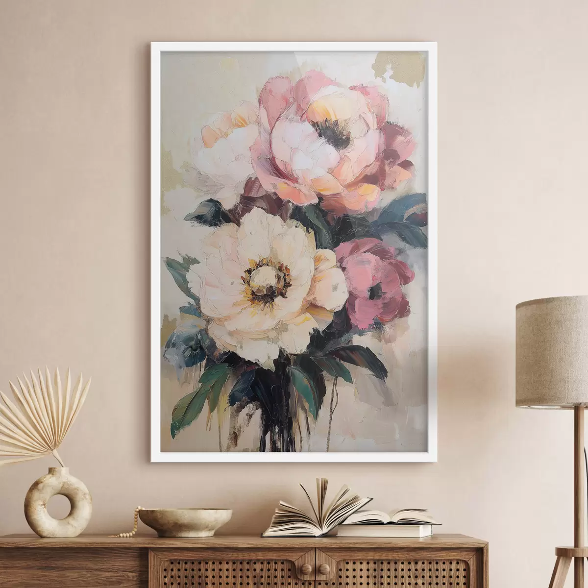 Poster Růžové a krémové pivoňky f51007