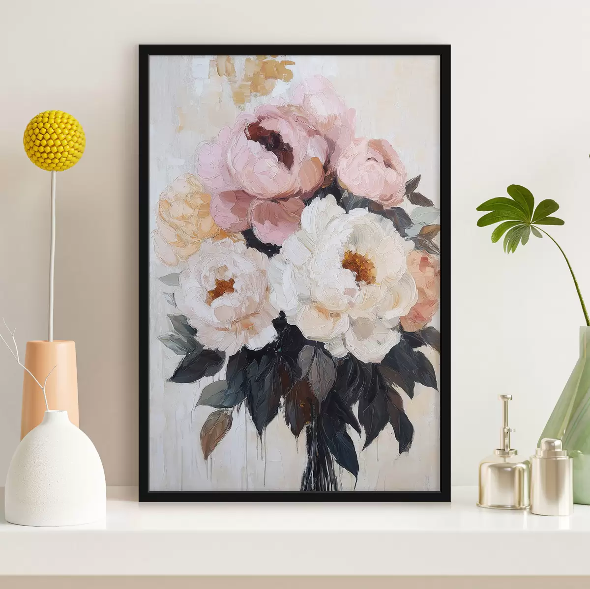 Poster Kytice růžových a bílých pivoňek f51008