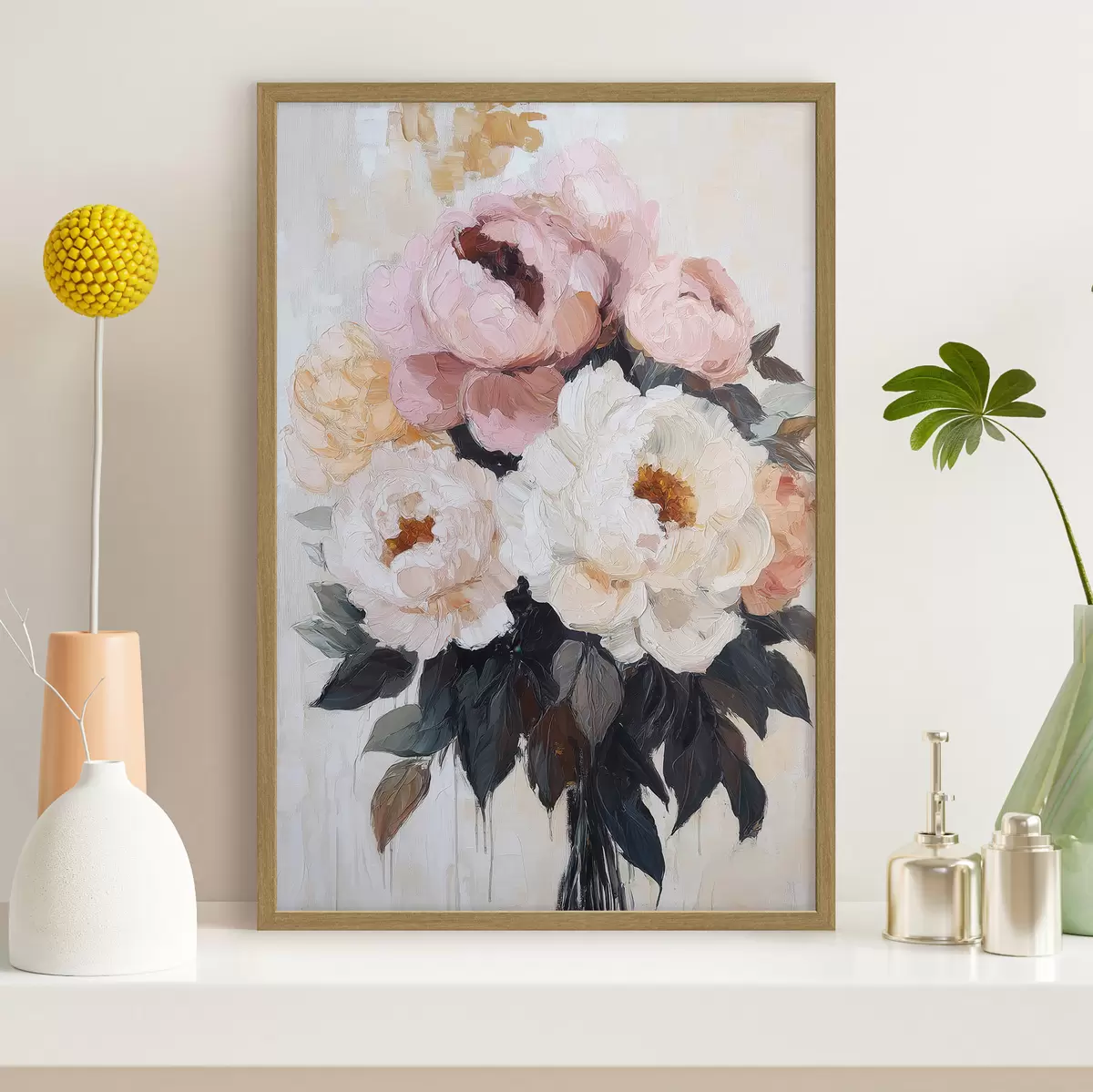 Poster Kytice růžových a bílých pivoňek f51008