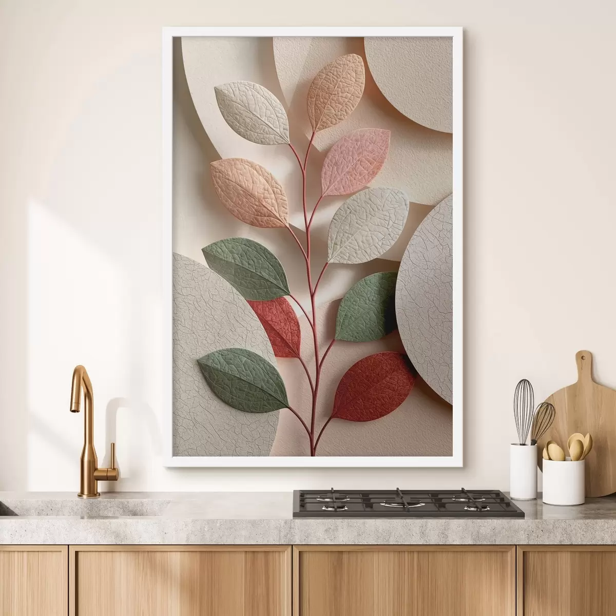 Poster Botanická větev s geometrickými tvary f50863