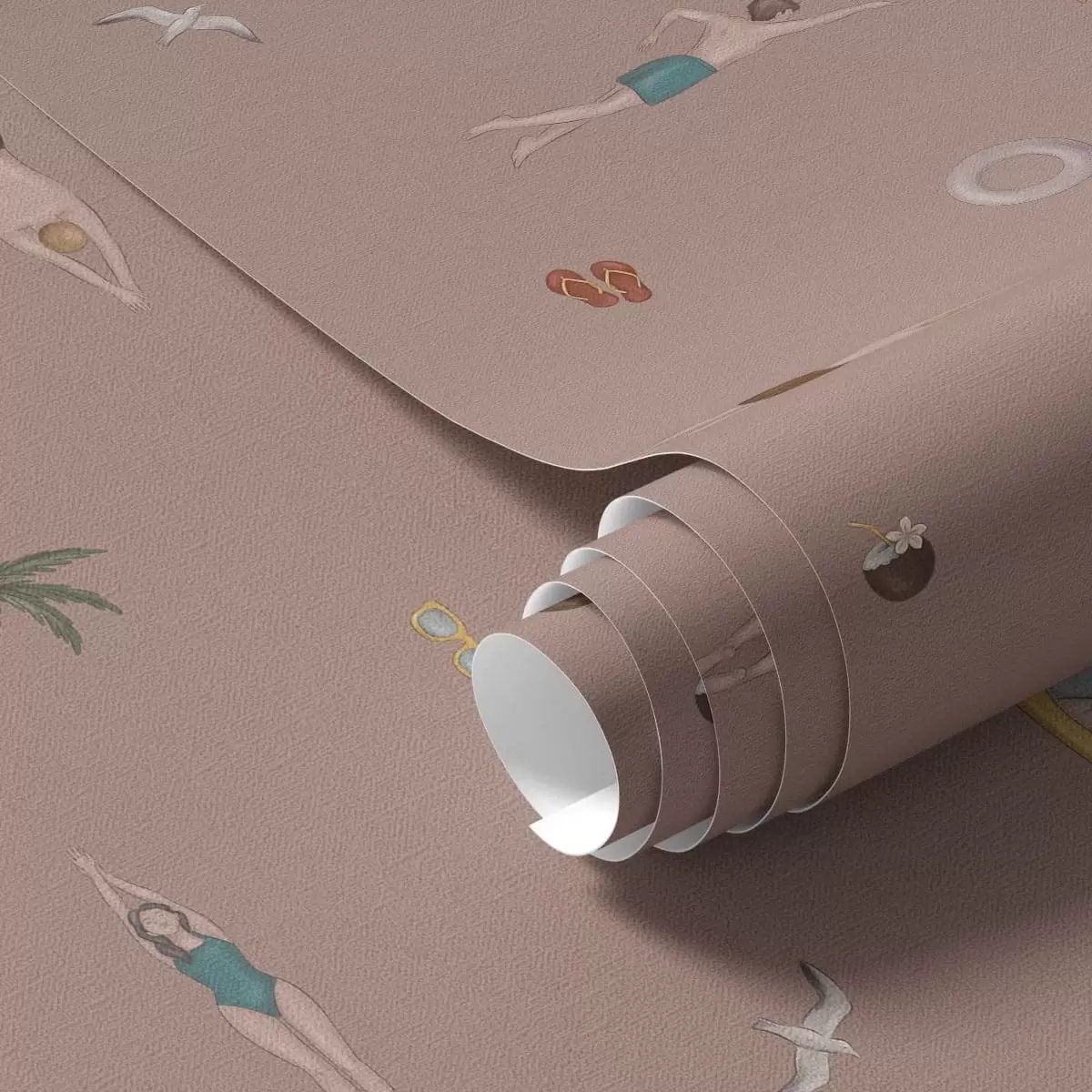 Tapety Plavci, palmy a plážové doplňky na růžovém pozadí a01276v2