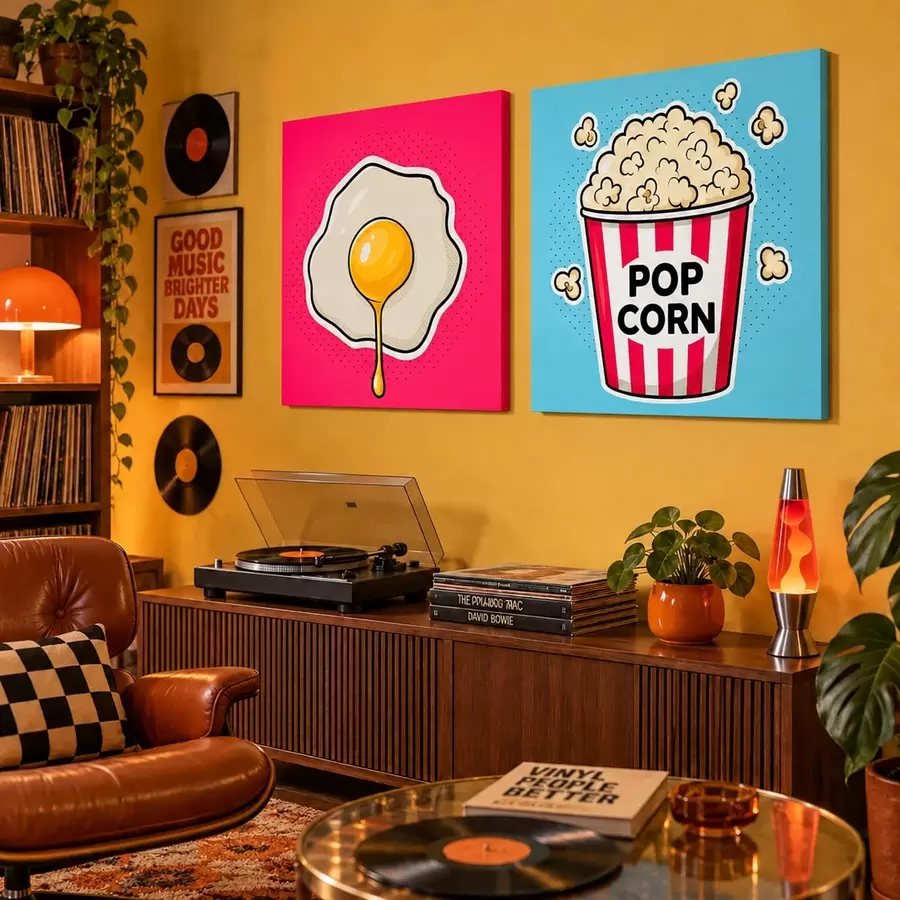 Fototapet Kombinace uměleckého díla s volským okem a popcornem m31076