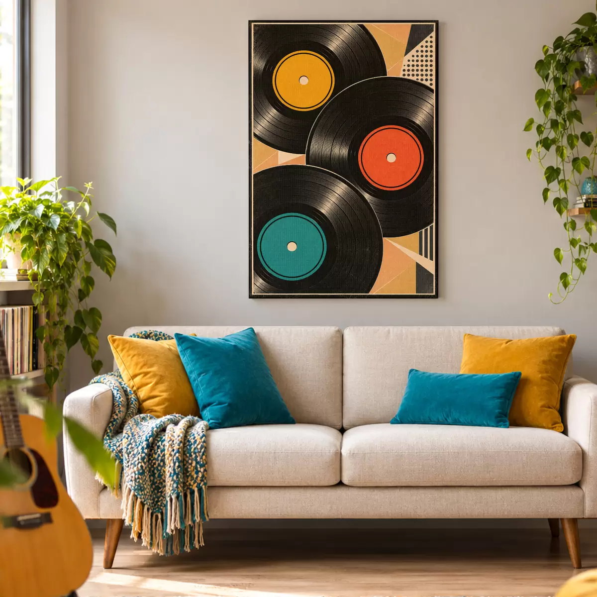 Obraz Retro atmosféra s barevnými vinylovými deskami Č. s50923