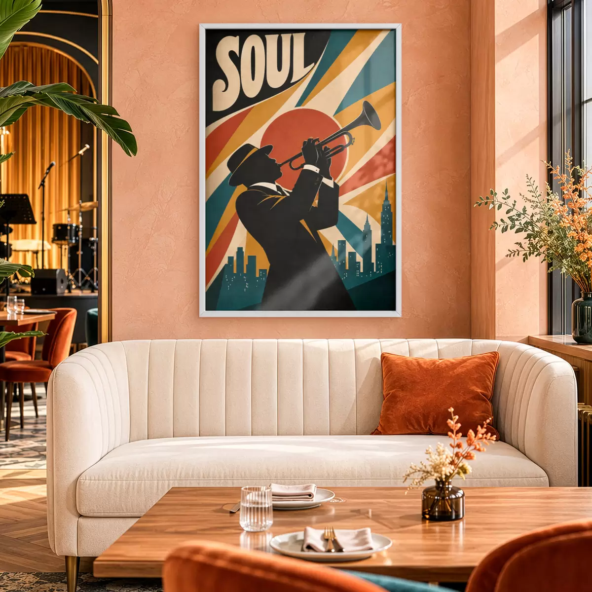Poster Jazz se rozléhá nad panoramatem města f50925