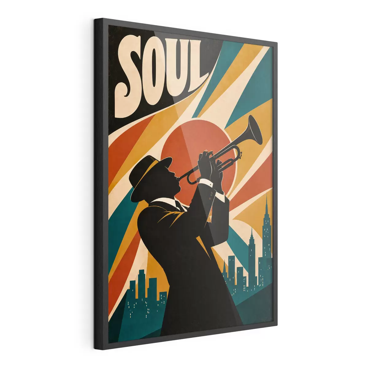 Poster Jazz se rozléhá nad panoramatem města f50925