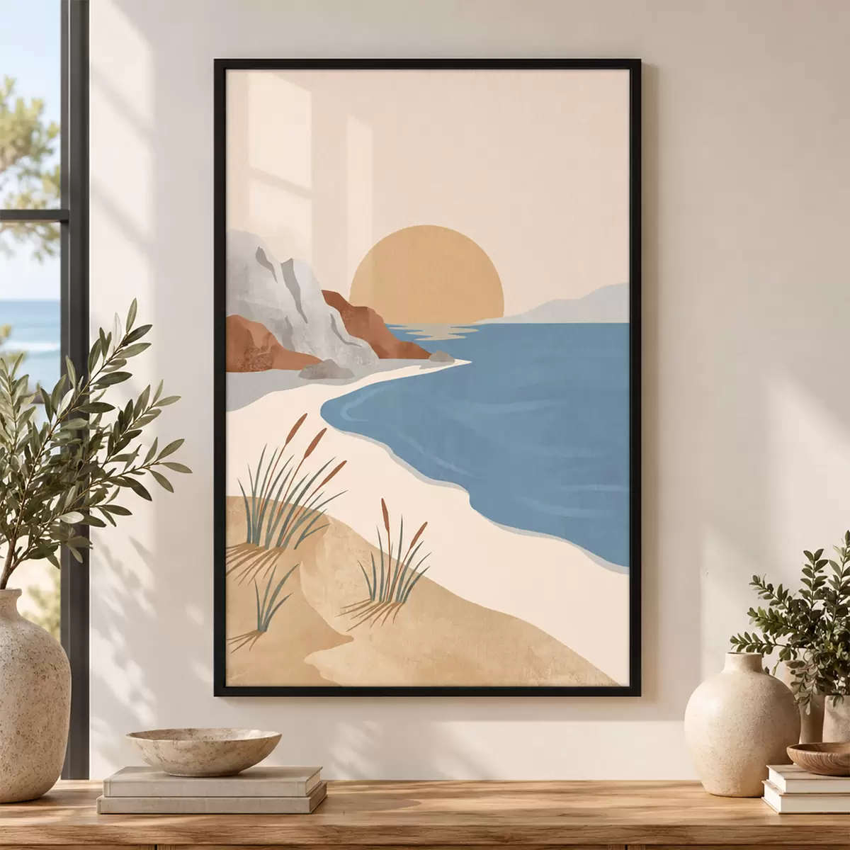 Poster Klidná pláž při západu slunce – klid a pohoda f50731