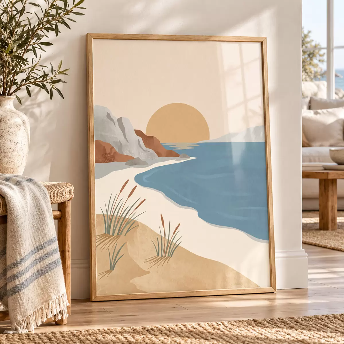 Poster Klidná pláž při západu slunce – klid a pohoda f50731