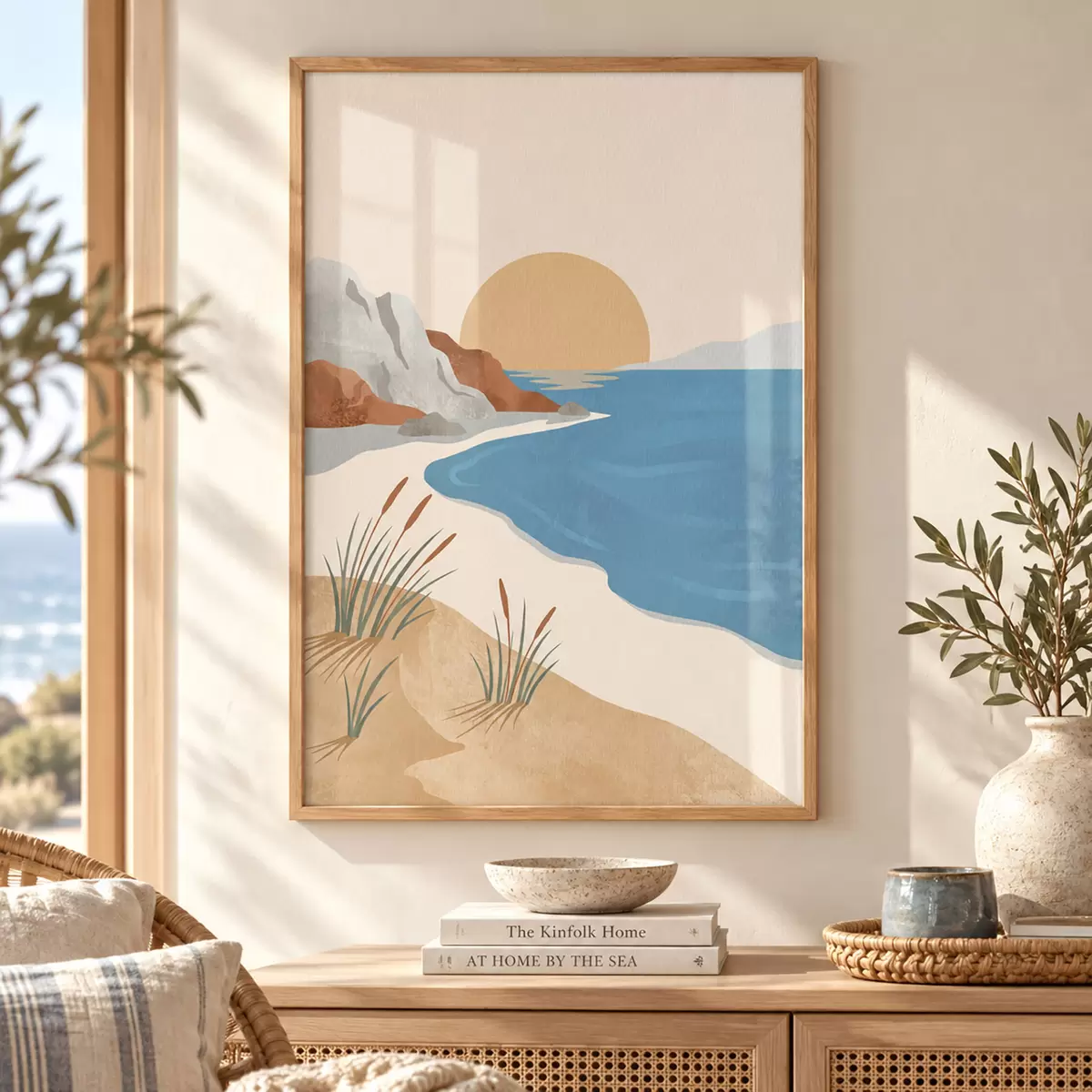 Poster Klidná pláž při západu slunce – klid a pohoda f50731