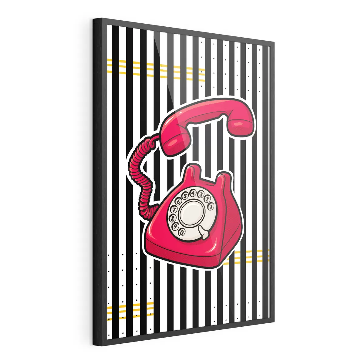 Poster Retro červený telefon na výrazných pruzích f50784