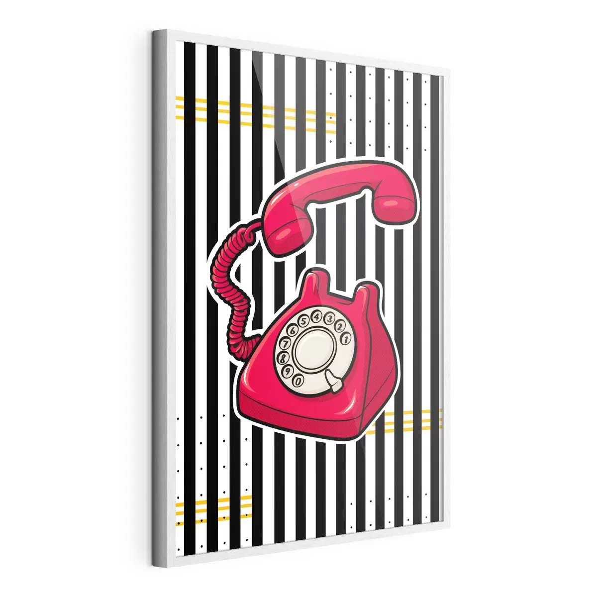 Poster Retro červený telefon na výrazných pruzích f50784