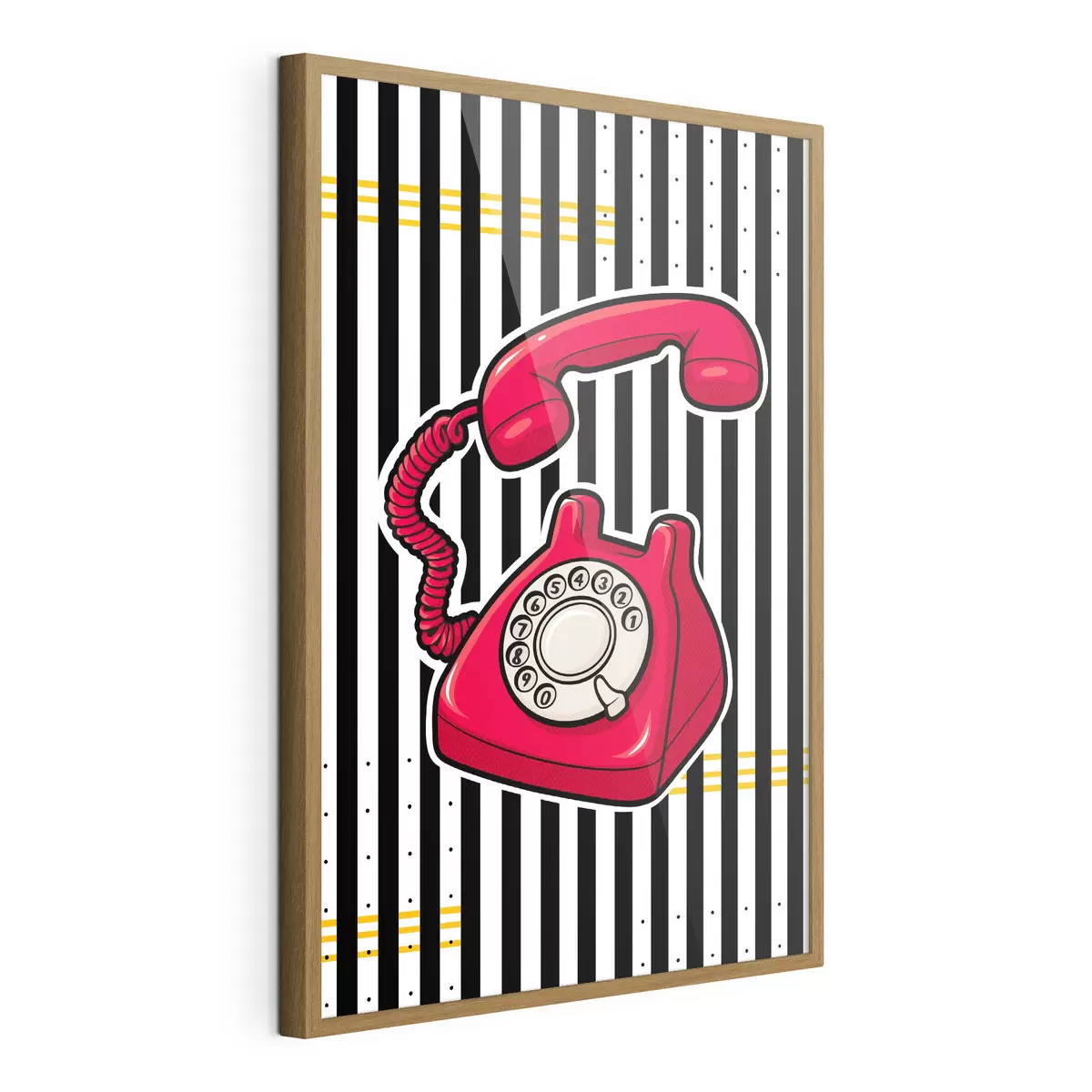 Poster Retro červený telefon na výrazných pruzích f50784