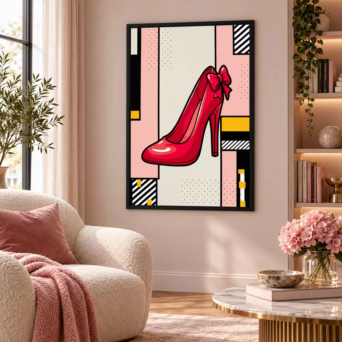 Poster Elegantní červené lodičky na hravém pozadí f50785