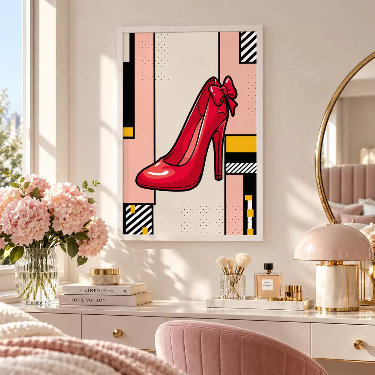 Poster Elegantní červené lodičky na hravém pozadí f50785