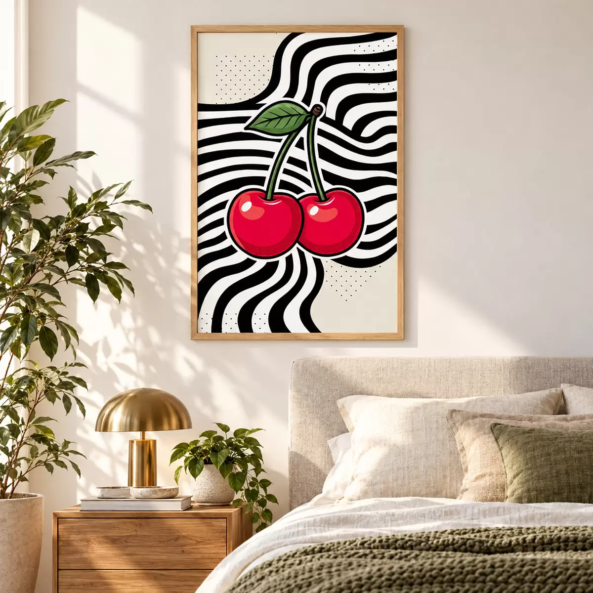 Poster Zářivé třešně na pozadí výrazných vzorů f50787