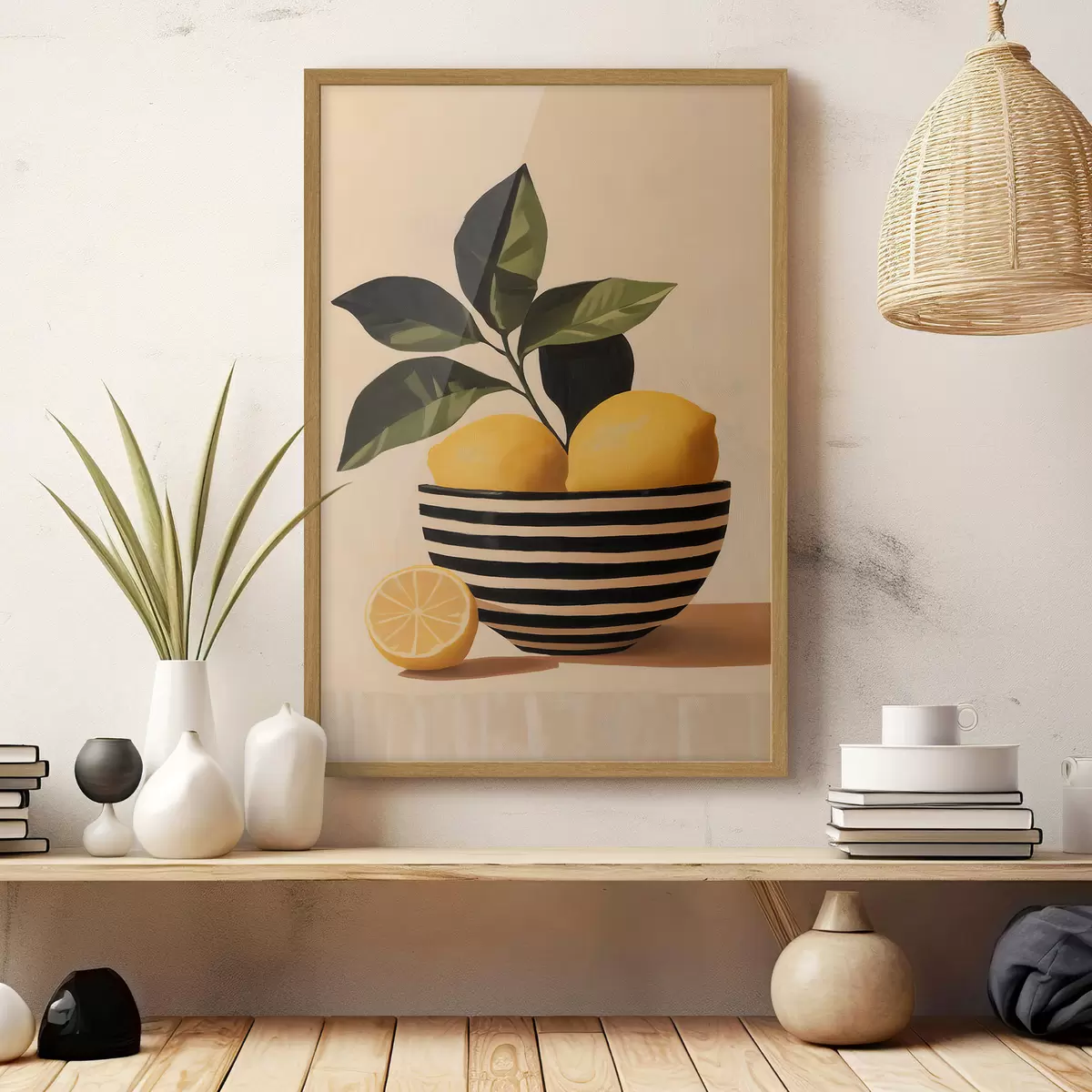 Poster Citrony v pruhované misce f51046