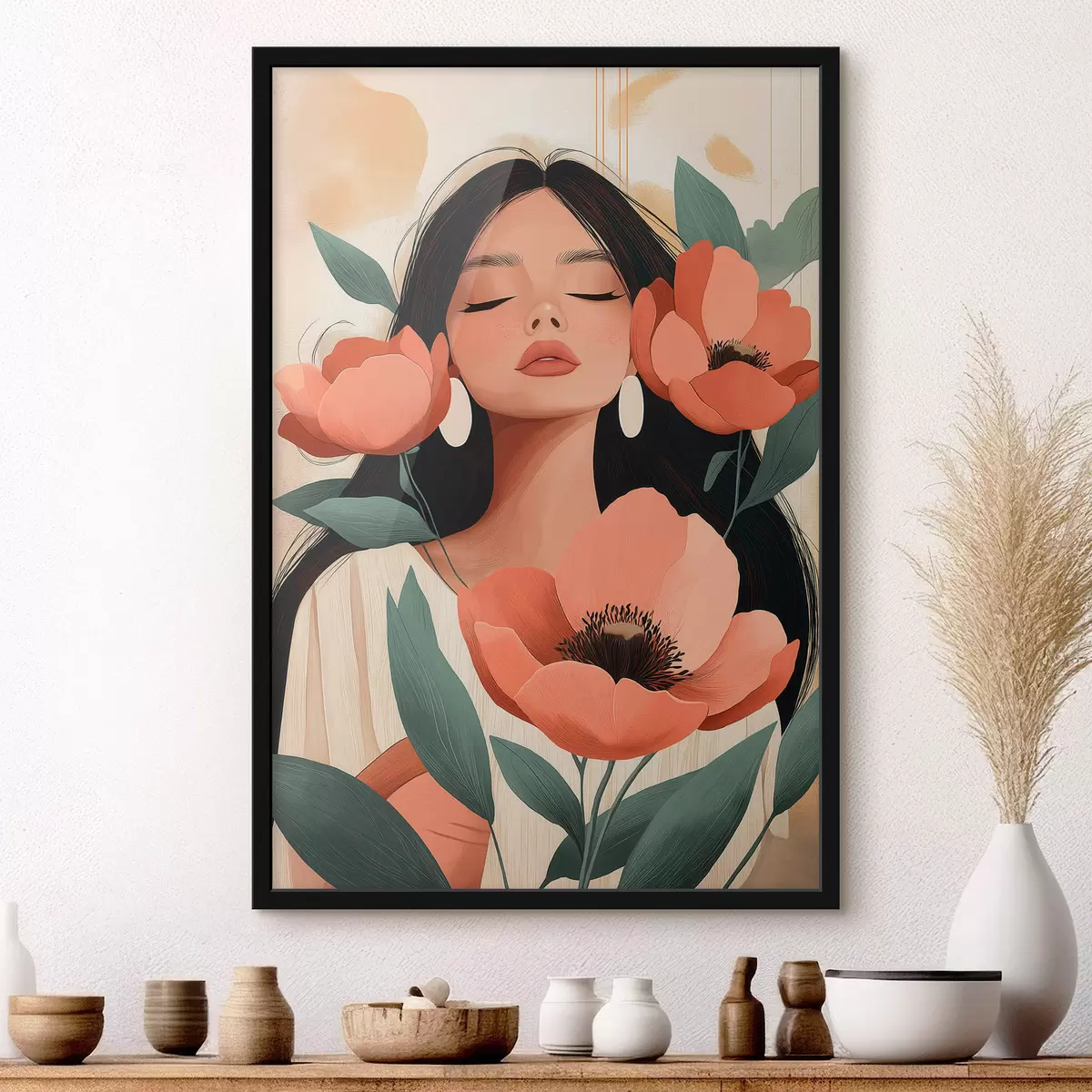 Poster Dívka s máky f51050