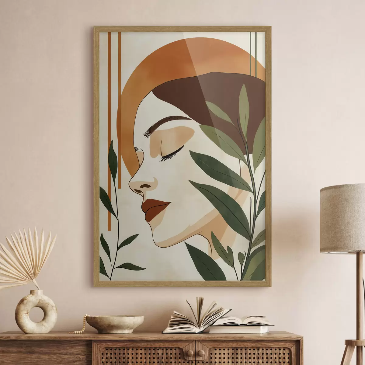 Poster Abstraktní vyobrazení dívky s listy f51053