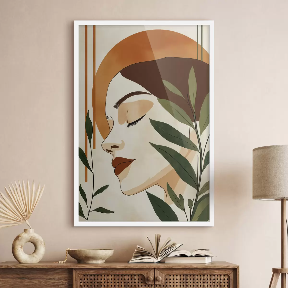Poster Abstraktní vyobrazení dívky s listy f51053