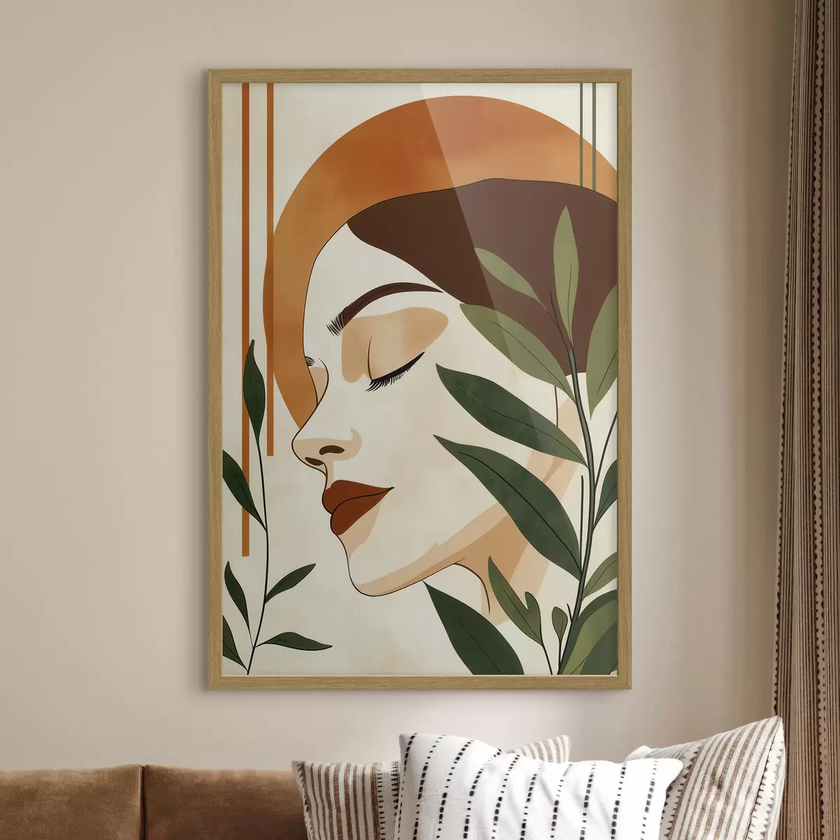 Poster Abstraktní vyobrazení dívky s listy f51053