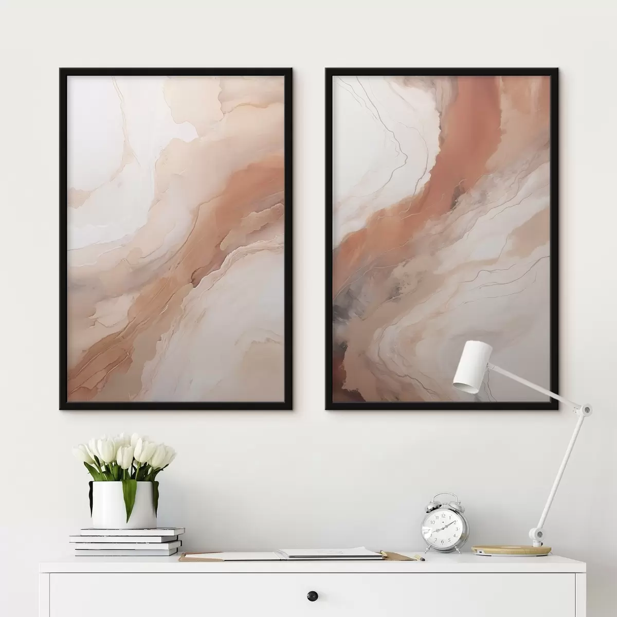 Poster Béžové a terakotové vrstvy v technice „fluid art“ d31089