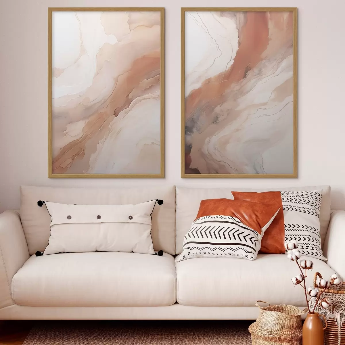 Poster Béžové a terakotové vrstvy v technice „fluid art“ d31089