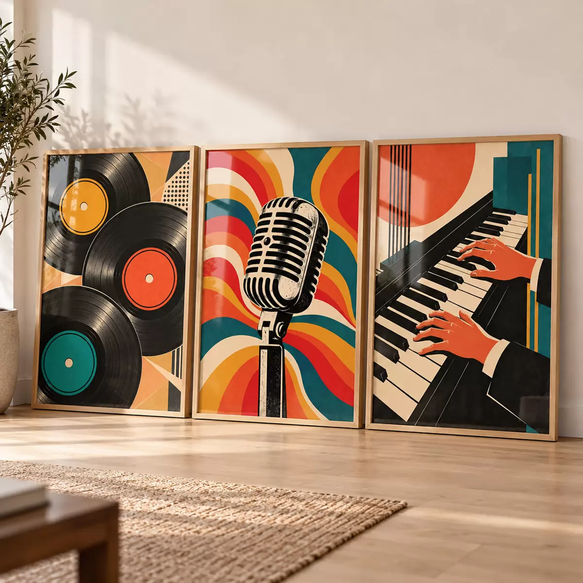 Poster Retro hudební motivy v zářivých barvách d31115