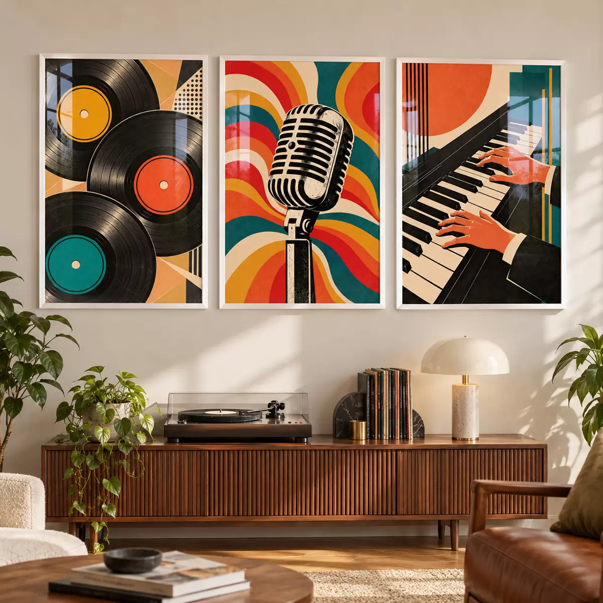 Poster Retro hudební motivy v zářivých barvách d31115