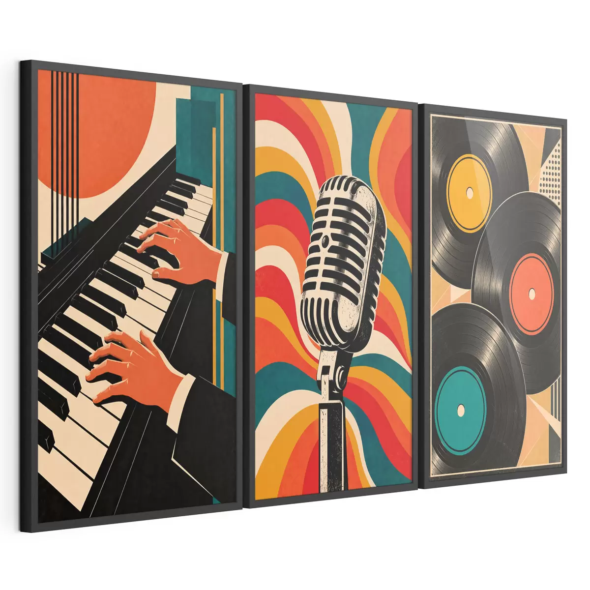 Poster Retro hudební motivy v zářivých barvách d31115
