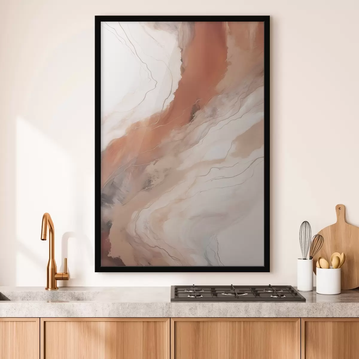 Poster Teplé terakotové vlny ve stylu fluid art f51085