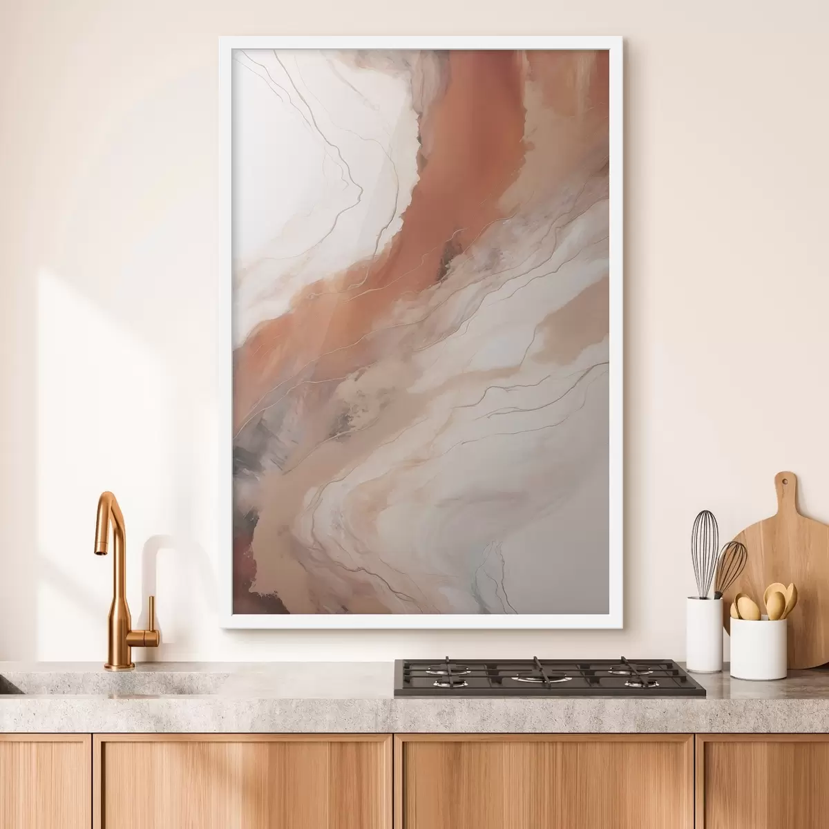 Poster Teplé terakotové vlny ve stylu fluid art f51085
