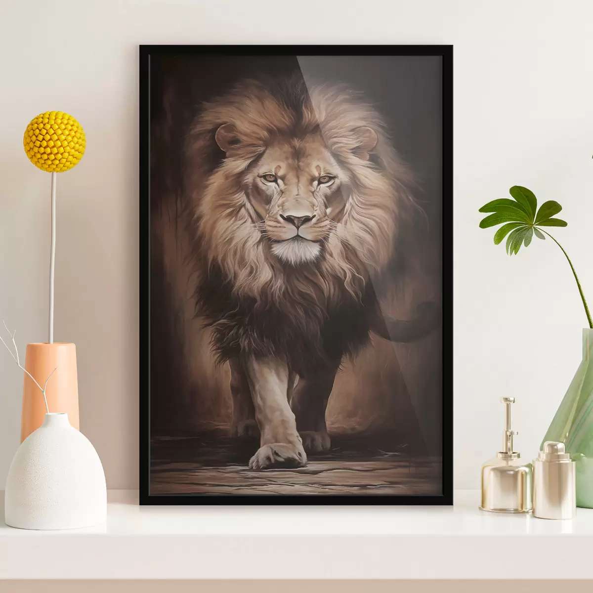 Poster Majestátní lev v tmavém interiéru f51087