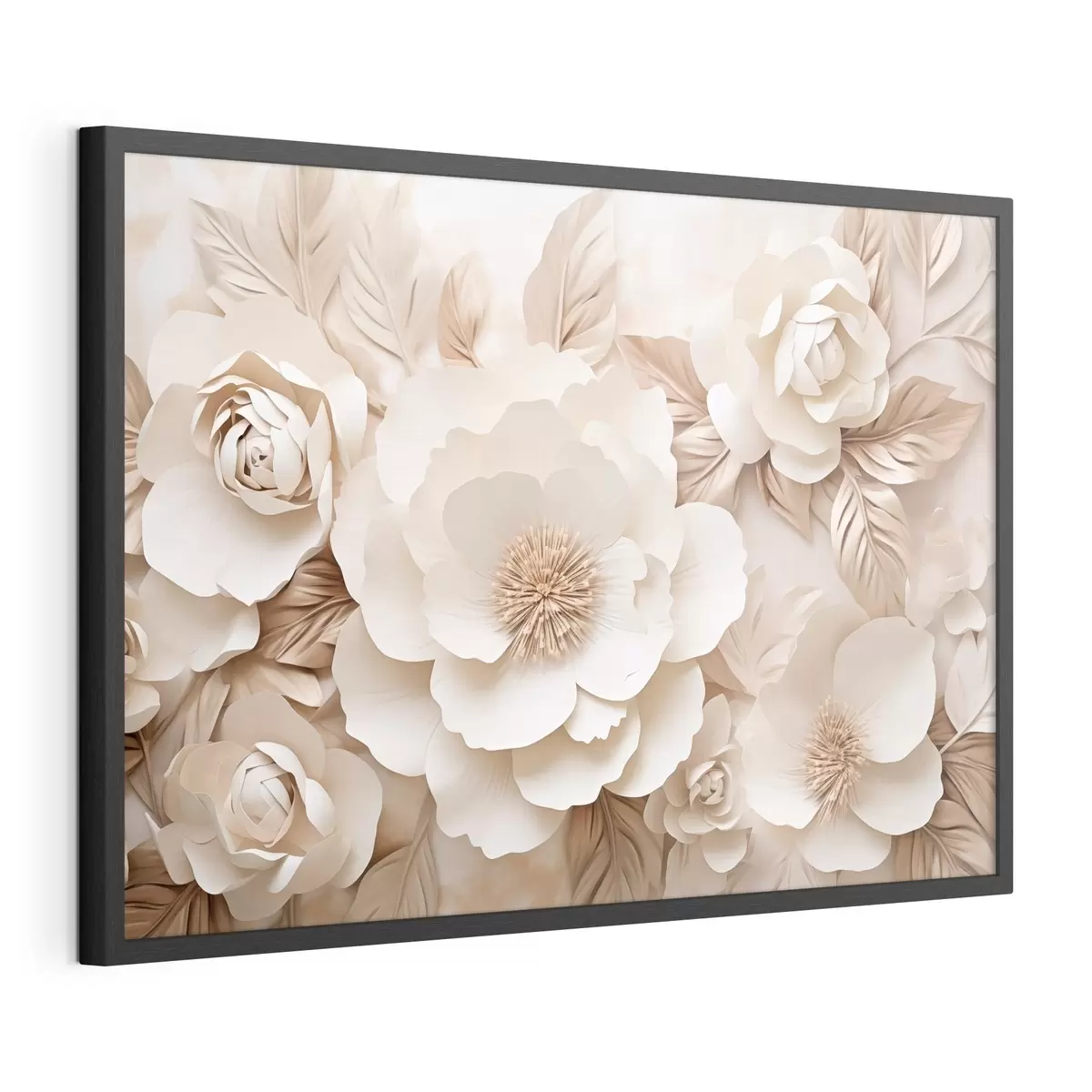 Poster 3D sádrový reliéf s bílými květinami f51096