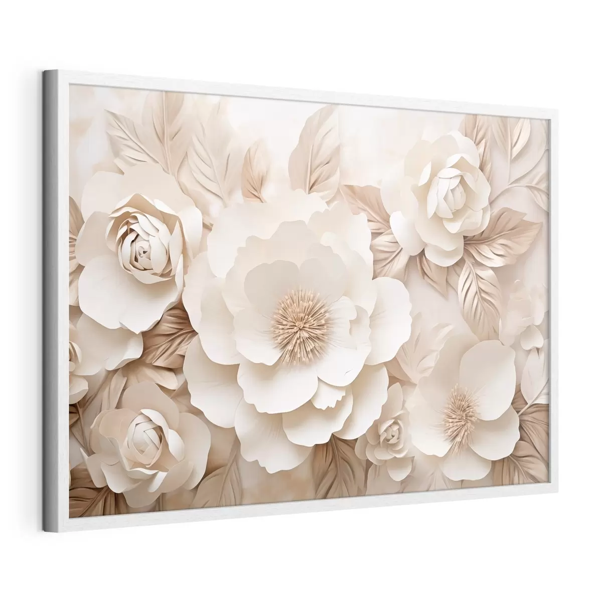 Poster 3D sádrový reliéf s bílými květinami f51096