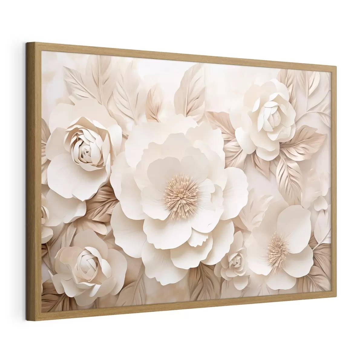 Poster 3D sádrový reliéf s bílými květinami f51096