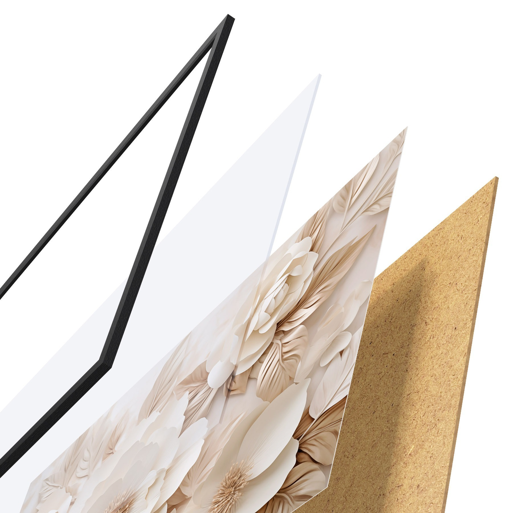 Poster 3D sádrový reliéf s bílými květinami f51096