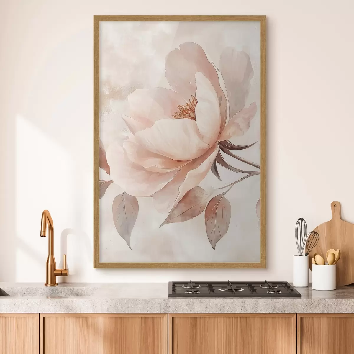 Poster Růžovo-béžová akvarelová květina f51098