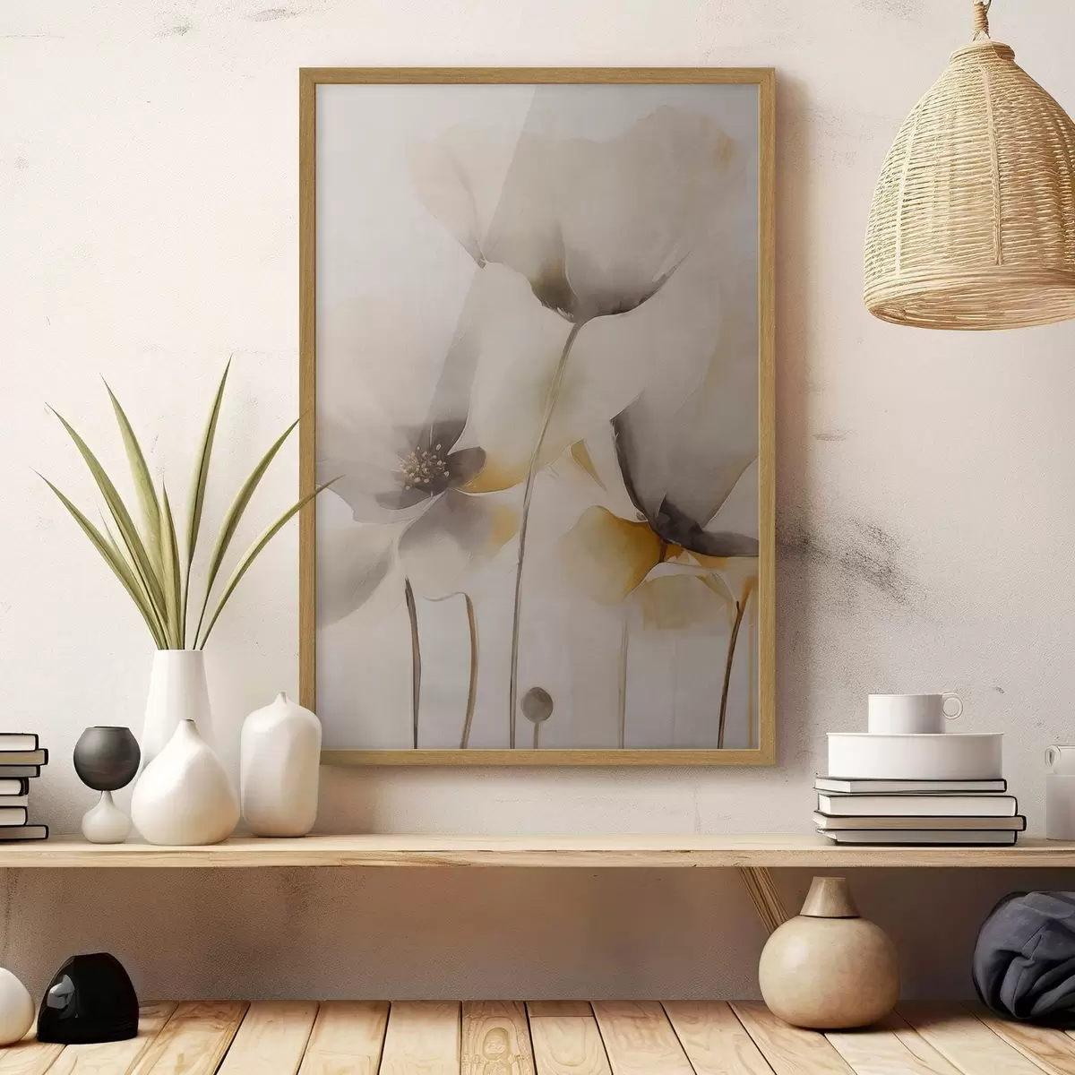 Poster Vzdušné máky v béžové barevné škále f51090