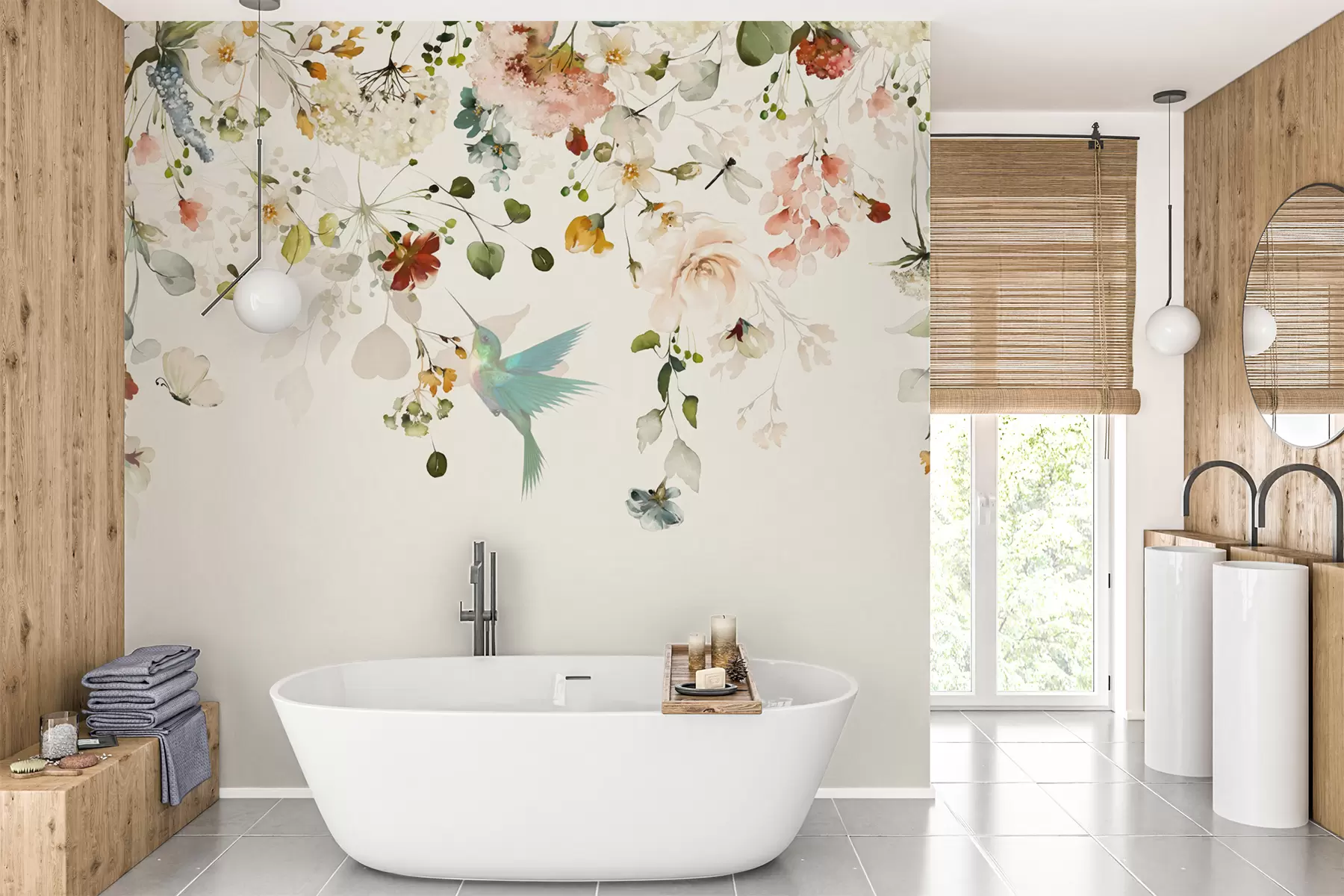 Fototapet Květiny a kolibříci u59610