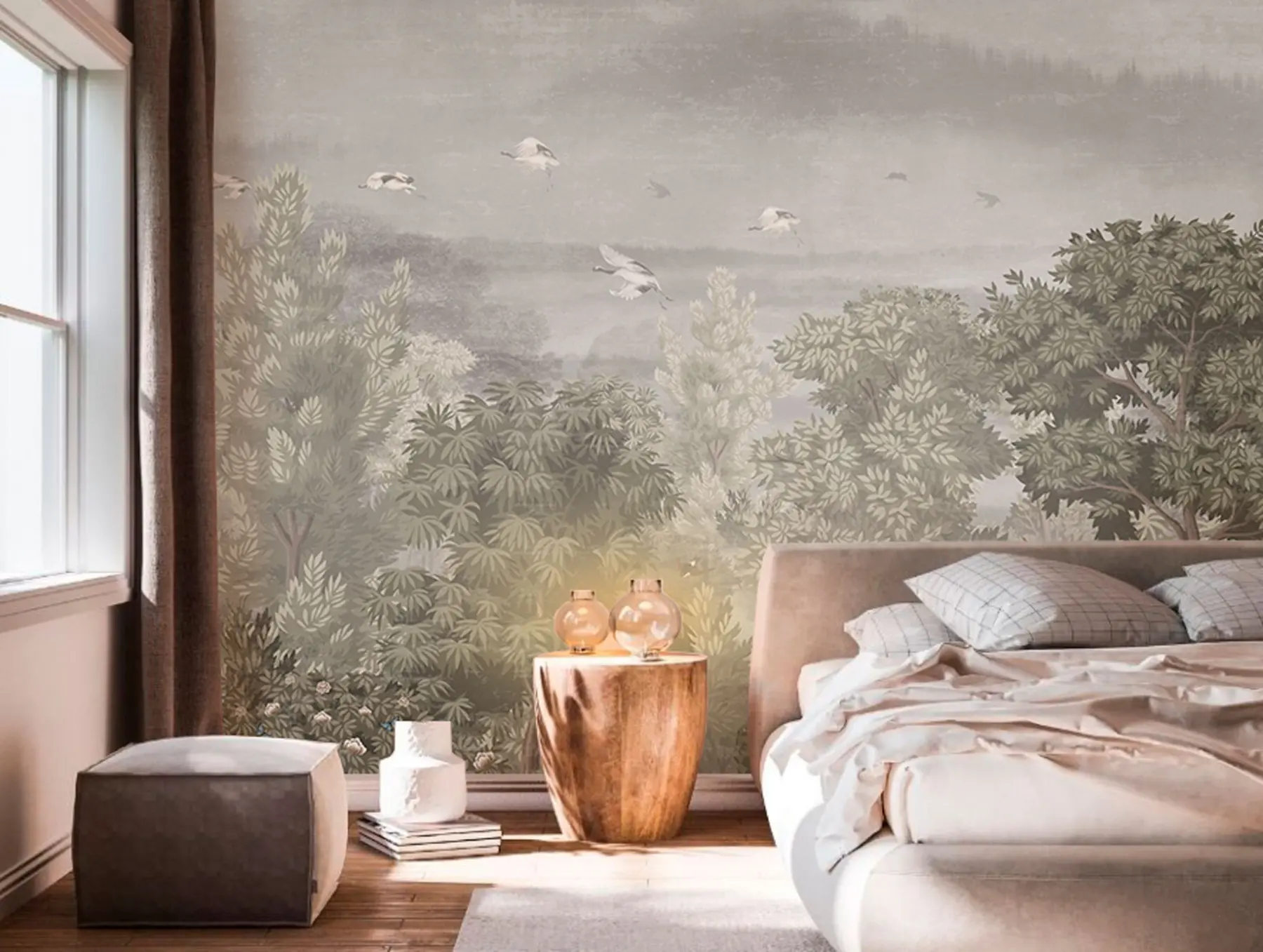 Fototapet Nad lesem létají jeřábi u73553