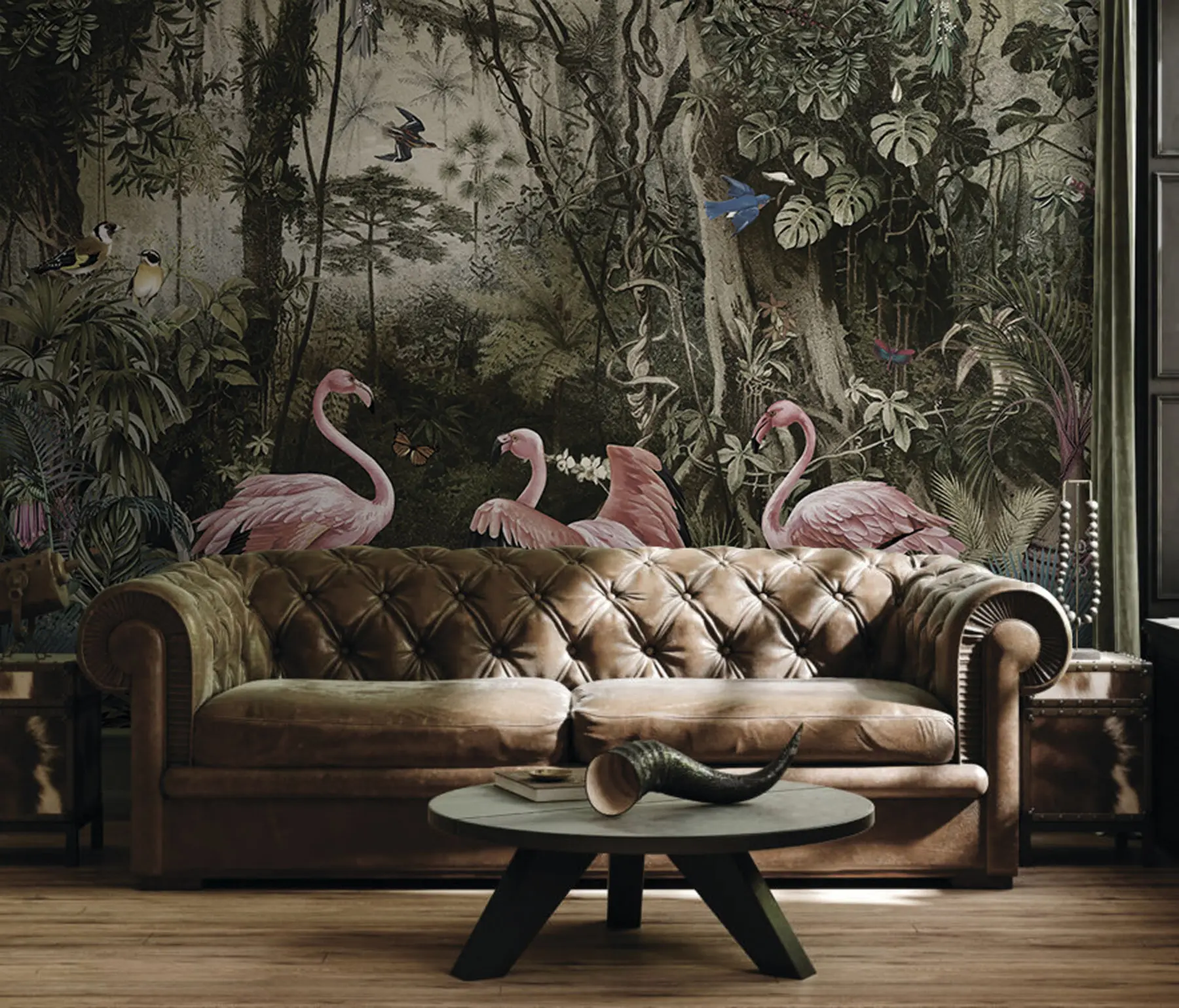 Fototapet Tropičtí ptáci a plameňáci v džungli u73568