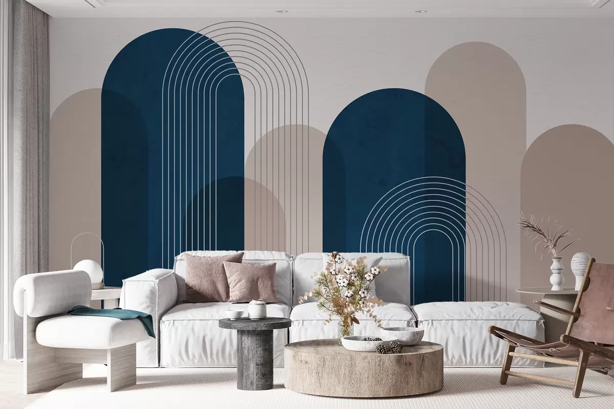 Fototapet Abstraktní modré a béžové oblouky u73098