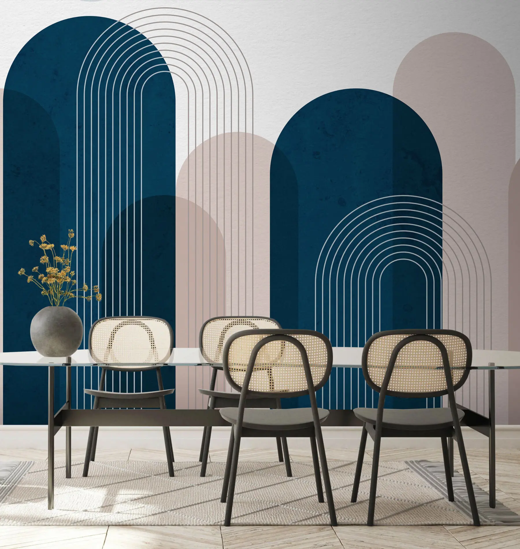 Fototapet Abstraktní modré a béžové oblouky u73098