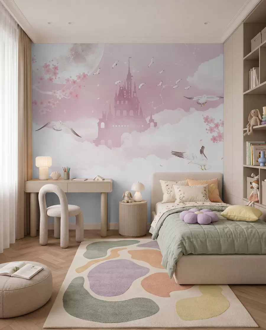 Fototapet Zámek mezi růžovými mraky u41232