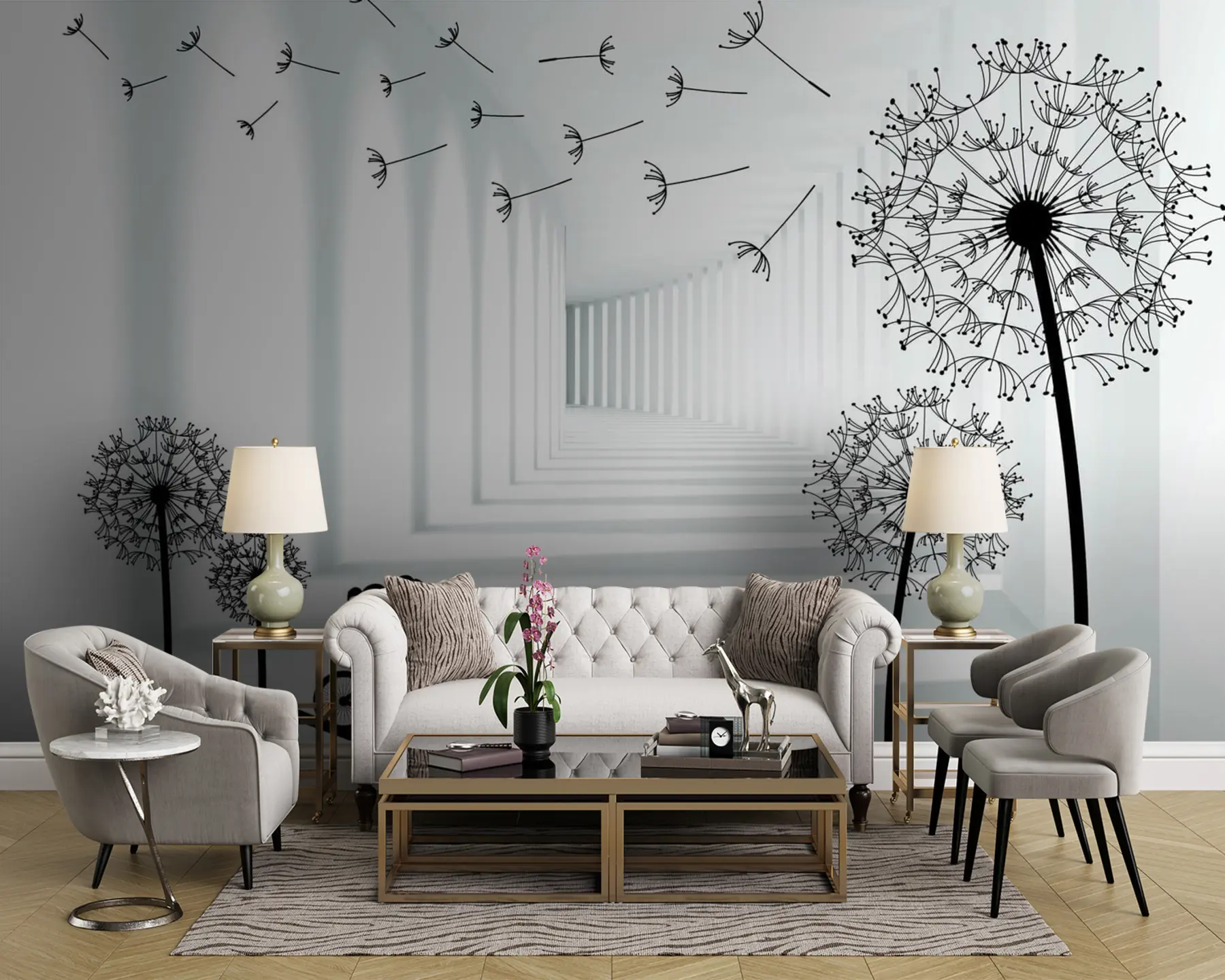 Fototapet Siluety pampelišek v tunelu u63551