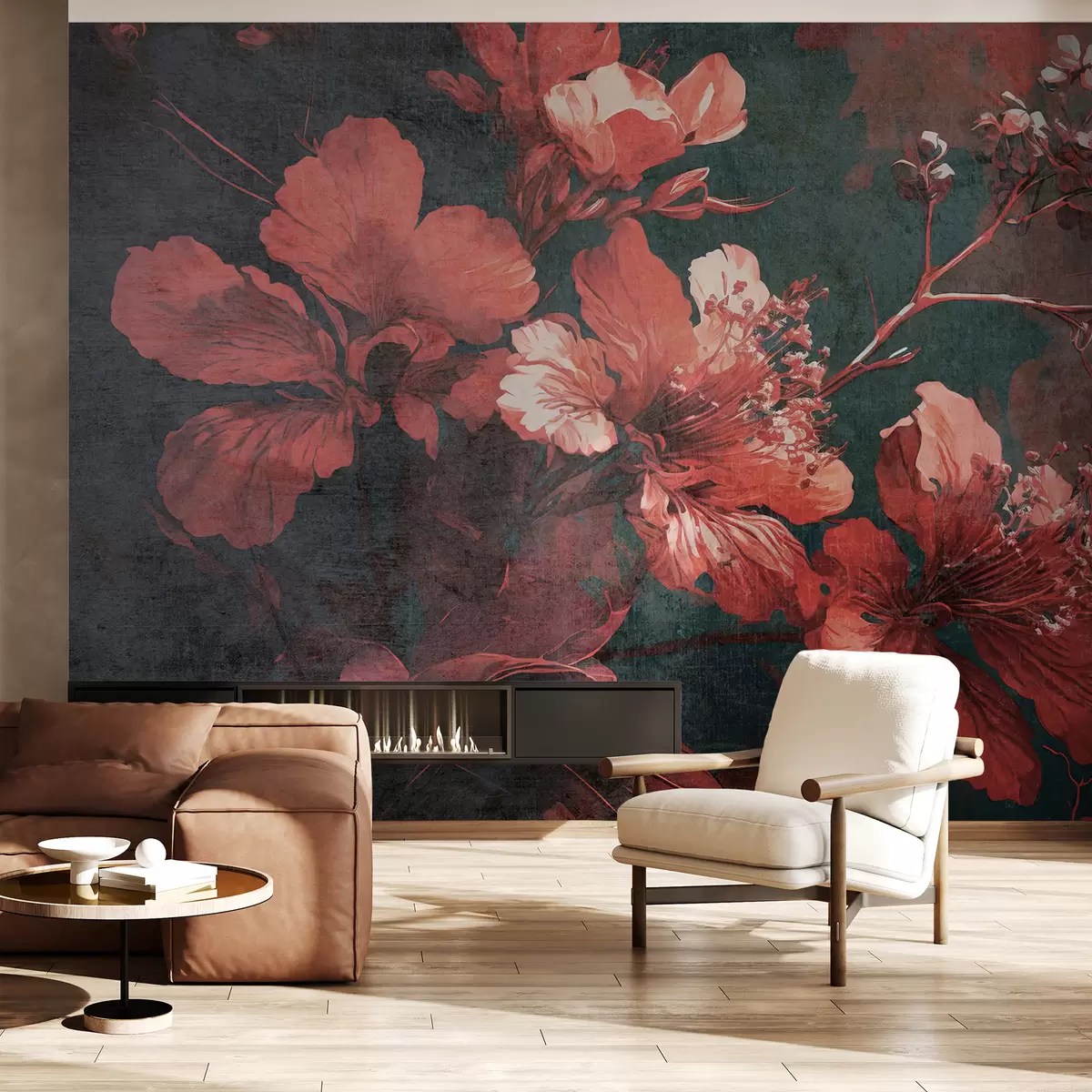 Fototapet Červené květy ve stylu grunge u74766