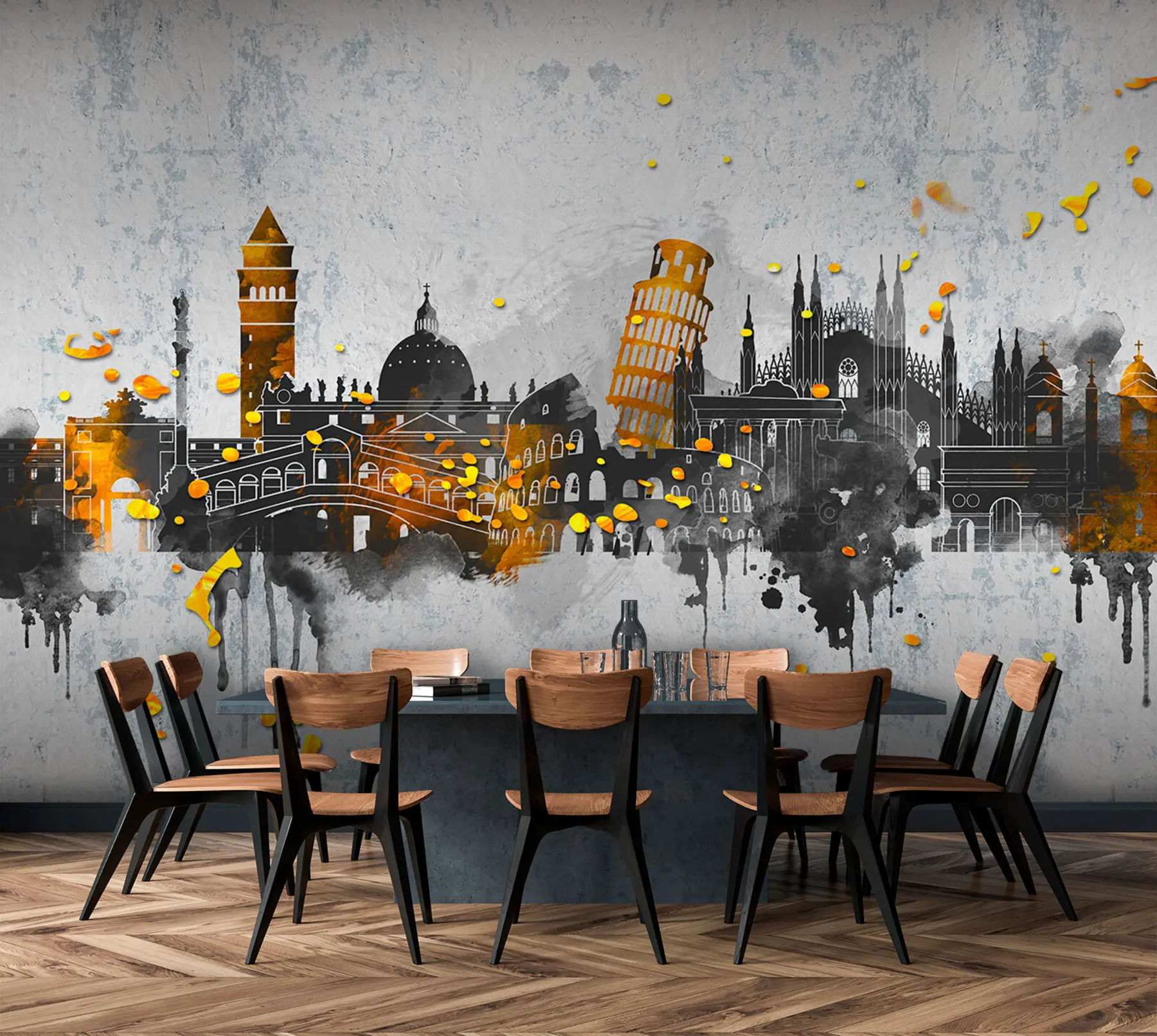 Fototapet Tmavé siluety atrakcí známých měst u74881